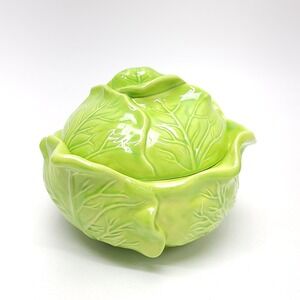 Holland Mold Cabbage Bowl Dish W/ Lid  Green Canister Mid Century‎ 6" MCM